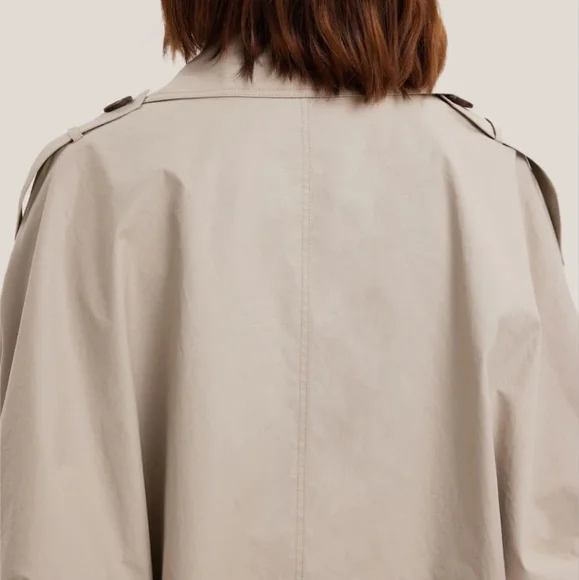 🆕 Gentle Herd Double Breasted Short 100% Cotton Trench Coat in Sand - Picture 7 of 10